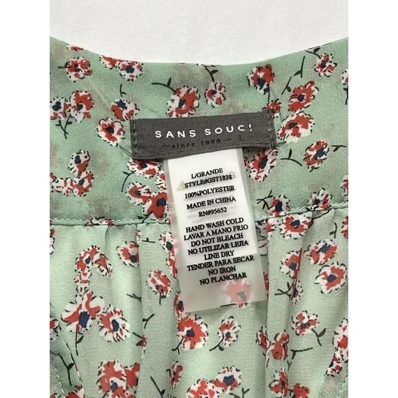 Y2K Sans Souci Floral Sheer Ruffle V-Neckline Blouse Grannycore Preppy Spring - Picture 6 of 6